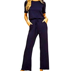 Annabelle Womens L Jumpsuit Black Super Soft Short Sleeve‎ Pockets Romper Sexy